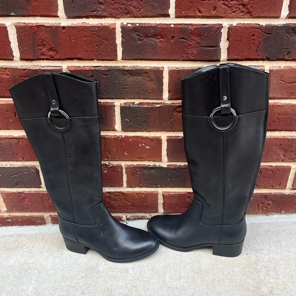 Alfani Bexleyy Black Block Heel Knee High Riding Boots Women's Size US 5.5 M